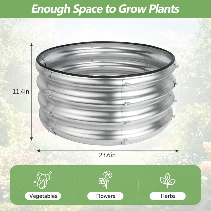 2x2x1ft Round Galvanized Raised Garden Bed Kits, Raised Garden Bed Metal Planter Outdoor Easy Assembly Garden Bed for Planting Vegetables, Fruits & Flowers, Sliver