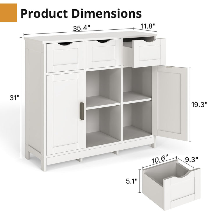 Modern Farmhouse Sideboard Buffet Cabinet, Kitchen Storage Cabinet, Coffee Bar Cabinet with Drawer and Adjustable Shelf, Accent Cabinets with Storage for Kitchen, Dining Room, White