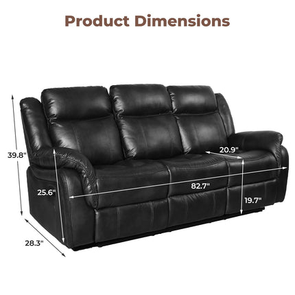 Leather Manual Recliner Sofa Set, 1, 2, 3 Seat Reclining Chairs with Adjustable Angles, Center Console, Hidden Storage & Cup Holders, Modern Reclining Furniture for Living Room & Bedroom, Black