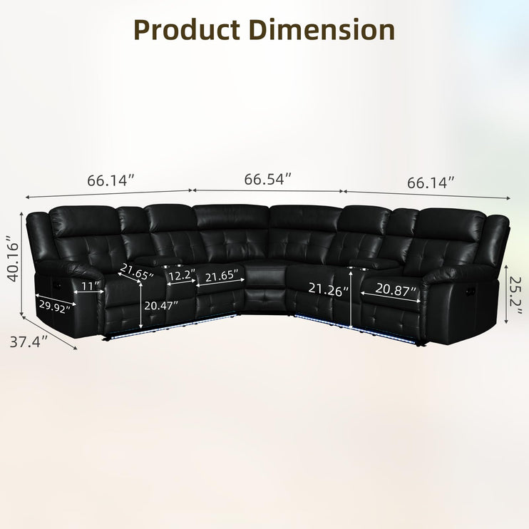 Power Leather Reclining Sofa with LED, Leather Couch with USB Port & Cup Holder/Storage Console for Living Room, Modern Power Recliner Sofa Sets with 2 Recliner Sectional, Brown