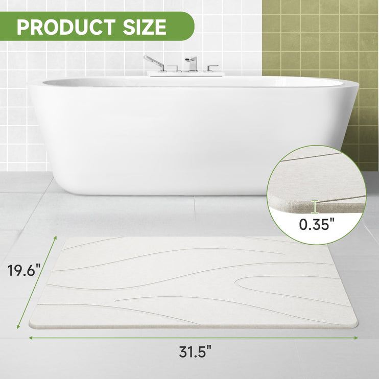 Extra Large Stone Bath Mat, 31.5 x 19.7 White/Dark Grey Diatomaceous Earth Stone Shower Mat for Bathroom, Large Absorbent Bath Mats, Non-Slip Bathroom Floor Mat, Quick Dry, Easy to Clean
