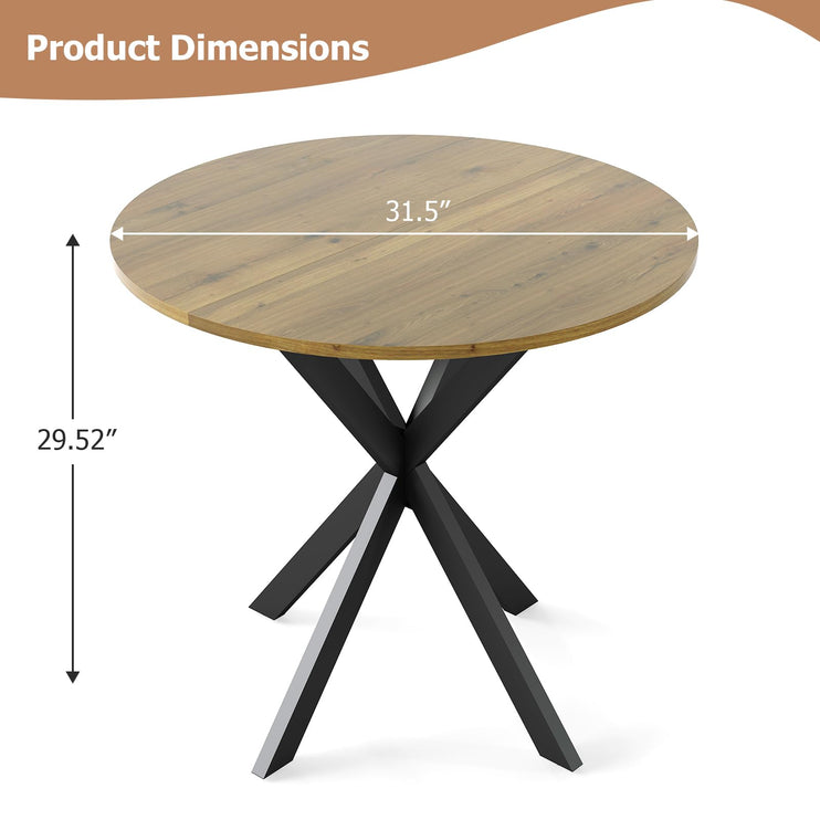 Round Dining Table, 31.5" Small Dining Table for 2-4, Round Kitchen Table with Metal Black Legs, Modern Round Dining Room Table for Kitchen, Apartment, Living Room, Brown