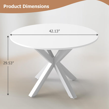 Round Dining Table for 4-6, 42" Modern Kitchen Dining Table with Metal Cross Legs, Small Round Dining Kitchen Tables for Home Dining Room, Apartment, Living Room, White