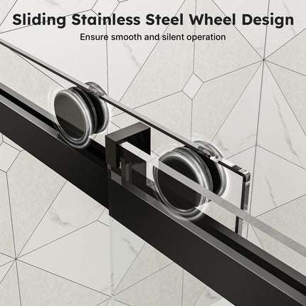 56"-60" W x 76" H Shower Door, Frameless Sliding Shower Glass Door with 1/4" (6mm) Clear Tempered Glass, Noiseless & Shatterproof Shower Door, Reversible Installation, Black