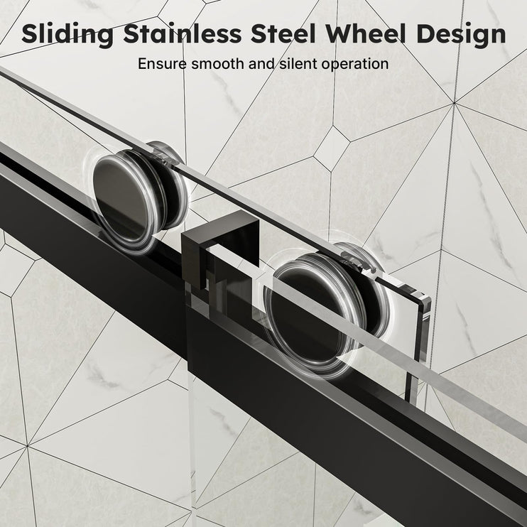 56"-60" W x 76" H Shower Door, Frameless Sliding Shower Glass Door with 1/4" (6mm) Clear Tempered Glass, Noiseless & Shatterproof Shower Door, Reversible Installation, Black