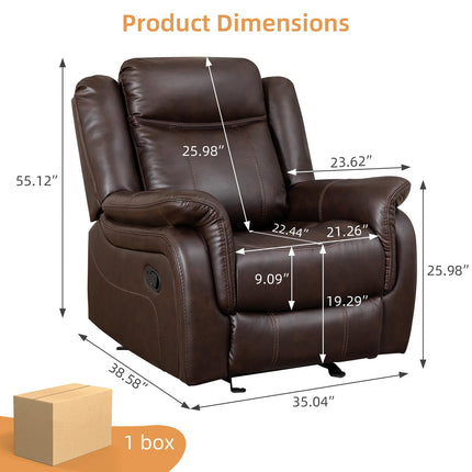 Adjustable Recliner Sofa Set, 2-Piece Reclining Couch (1+3, 2+3), Single Seat Recliner & Sofa Set with PU Leather, Cup Holders, Ergonomic Backrest & Angle Adjustment for Living Room & Office, Brown Seat
