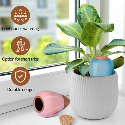 4-Pack Terracotta Watering Spikes, Plant Watering Devices with Lid, Terracotta Spikes Self-Watering Device, Slow Release Plant Watering Spikes for Indoor & Outdoor Plants