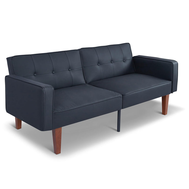 Futon Sofa Bed Futon Couch Loveseat, Convertible Recliner Lounge with Adjustable Backrest, Foam and Spring Cushions for Living Room Apartment Office, PU Leather, Matte Black