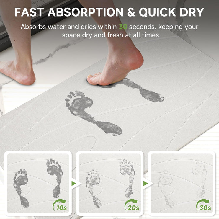 Extra Large Stone Bath Mat, 31.5 x 19.7 White/Dark Grey Diatomaceous Earth Stone Shower Mat for Bathroom, Large Absorbent Bath Mats, Non-Slip Bathroom Floor Mat, Quick Dry, Easy to Clean