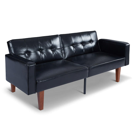 Futon Sofa Bed Futon Couch Loveseat, Convertible Recliner Lounge with Adjustable Backrest, Foam and Spring Cushions for Living Room Apartment Office, PU Leather, Glossy Black
