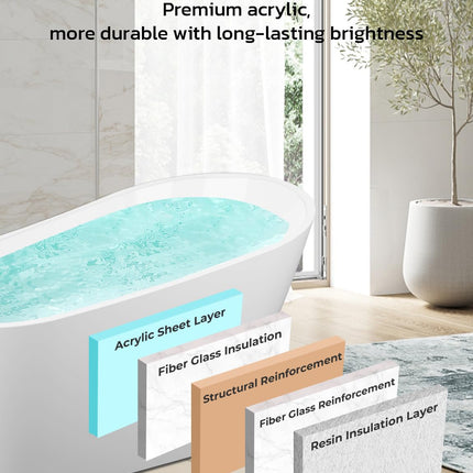 Freestanding Bathtub, 55 inch Acrylic Free Standing Soaking Bathroom Tub with Brushed Nickel-Finished Overflow and Anti-Clogging Drain, Easy Installation