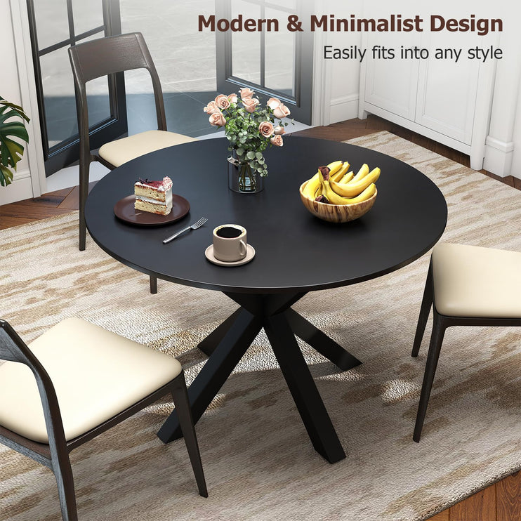 Round Dining Table for 4-6, 42" Modern Kitchen Dining Table with Metal Cross Legs, Small Round Dining Kitchen Tables for Home Dining Room, Apartment, Living Room, Black