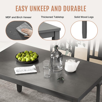 6-Piece Wooden Dining Table Set, Dining Table Set for 6, Including 1 Dining Table, 4 Upholstered Chairs and 1 Bench, Wooden Legs Dining Table, Table Set for Dining Room & Kitchen, Grey