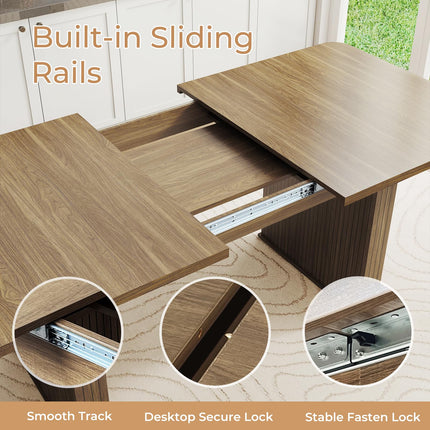 63"-78.7" Expandable Dining Table, 6-10 Farmhouse Kitchen Table, Rectangular Extendable Dining Table, with Metal Slide Track, Widened Wood Striped Legs for Dining Room-Beige Brown