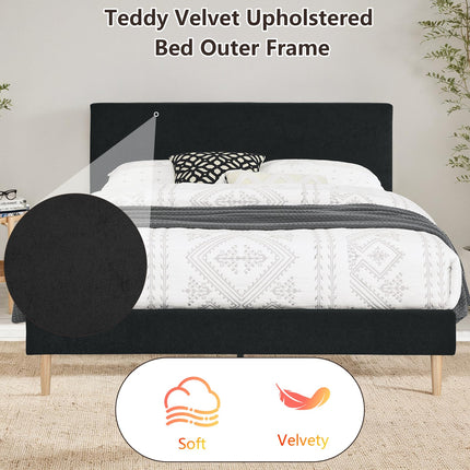 Upholstered Bed Frame Full/Queen/King, Velvet Upholstered Bed Frame with Headboard, Mattress Foundation with Sturdy Wooden Slats, No Box Spring Needed, No Noise, Black