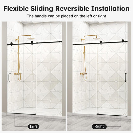 56"-60" W x 76" H Frameless Sliding Shower Door, Bathroom Sliding Door with 1/4'' (6mm) Tempered Glass, Explosion-Proof Film, Silent Soft-Close Shower Door, Stainless Steel Handle, Black
