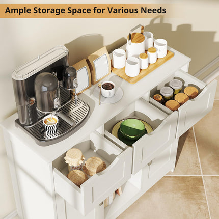 Modern Farmhouse Sideboard Buffet Cabinet, Kitchen Storage Cabinet, Coffee Bar Cabinet with Drawer and Adjustable Shelf, Accent Cabinets with Storage for Kitchen, Dining Room, White