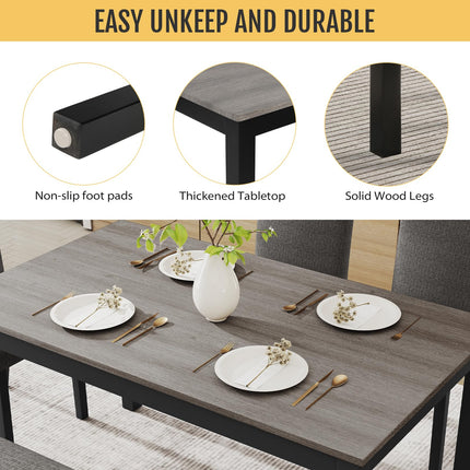 6-Piece Solid Wood Dining Table Set, Including 1 Dining Table, 4 Upholstered Chairs and 1 Bench, Wooden Legs Dining Table Set for Dining Room, Kitchen, Restaurant, Dark Grey