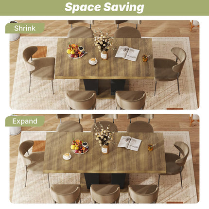 63"-78.7" Expandable Dining Table, 6-10 Rectangle Table, Extendable Console Table, Wooden Farmhouse Kitchen Table with Metal Track & Dual Column Base for Living, Office-Brown