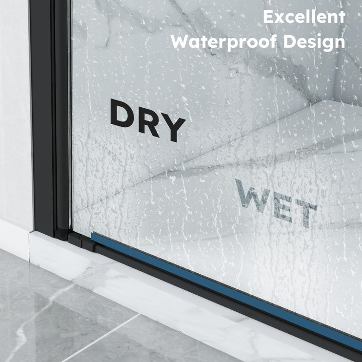 Adjustable 30-31.5" W x 75" H Semi-Frameless Pivot Shower Door, 1/4" (6mm) Clear Tempered Glass Shower Door, Pivot Swing Shower Glass Door, Reversible Installation, Black
