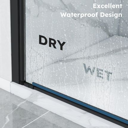 Adjustable 34-35.5" W x 75" H Semi-Frameless Pivot Shower Door, 1/4" (6mm) Clear Tempered Glass Shower Door, Pivot Swing Shower Glass Door, Reversible Installation, Black