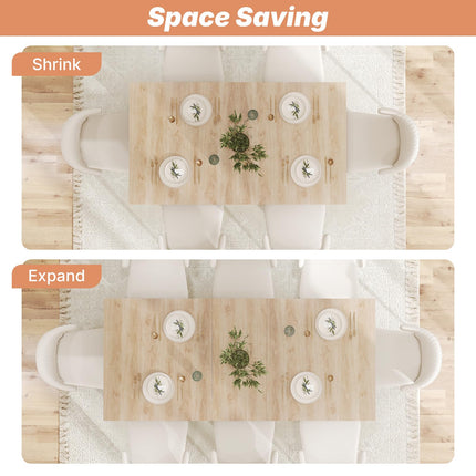 63"-78.7" Expandable Dining Table, 6-10 Farmhouse Kitchen Table, Extendable Dining Room Tables, Rectangular Table with Metal Track, Stable Central Column Base for Living Room, Home-Oak