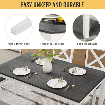 6-Piece Solid Wood Dining Table Set, Including 1 Dining Table, 4 Upholstered Chairs and 1 Bench, Wooden Legs Dining Table Set for Dining Room, Kitchen, Restaurant, White