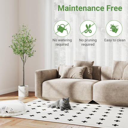 Artificial Olive Trees Indoor, 5FT Faux Olive Silk Tree with Black Pot, Fake Silk Artificial Olive Tree, Low Maintenance Realistic Trunk & Branches, Lifelike Fruits, Easy Assembly Indoor Plant