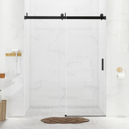 56-60'' W x 76 '' H Shower Doors, Frameless Single Sliding Doors, Walk in Shower Doors with 3/8" (10 mm) Tempered Glass, Stainless Steel Handles, Matte Black