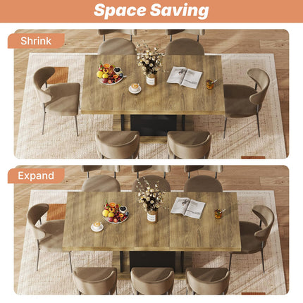 63"-78.7" Expandable Dining Tables, 6-10 Farmhouse Kitchen Table, Extendable Dining Room Table, Rectangular Thick Top with Metal Track, Central Column Base for Living Room, Office-Brown