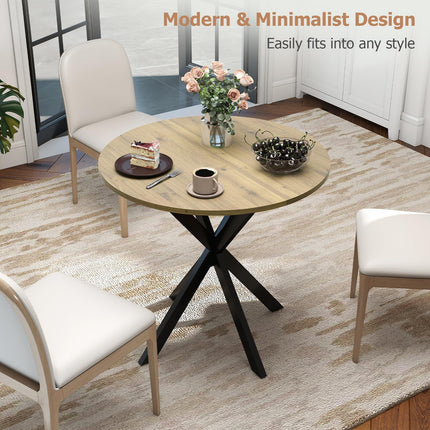 Round Dining Table, 31.5" Small Dining Table for 2-4, Round Kitchen Table with Metal Black Legs, Modern Round Dining Room Table for Kitchen, Apartment, Living Room, Brown