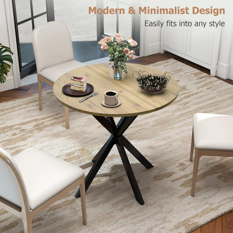 Round Dining Table, 31.5" Small Dining Table for 2-4, Round Kitchen Table with Metal Black Legs, Modern Round Dining Room Table for Kitchen, Apartment, Living Room, Brown
