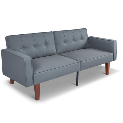 Futon Sofa Bed Futon Couch Loveseat, Convertible Recliner Lounge with Adjustable Backrest, Foam and Spring Cushions for Living Room Apartment Office, PU Leather, Dark Gray