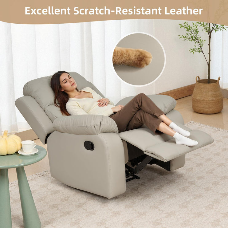 Recliner Chair, Scratch-Resistant Leather Recliner Chairs for Adults, Classic and Traditional Manual Recliner Chair for Small Spaces, Recliner Chairs for Living Room, Beige