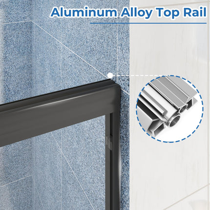 56-60" W Tub Shower Door, Bathtub Sliding Doors, Double Sliding Shower Door w/ 1/4" (6mm) SGCC Shatterproof Tempered Glass, Aluminium Alloy & Stainless Steel, Black