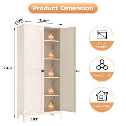 70.87" Tall Metal Storage Cabinet with 3-Digit Combination Lock, Steel Pantry Cabinet with 4 Adjustable Shelves & 2 Doors, Secure Freestanding Organizer for Home, Office, Garage, Beige