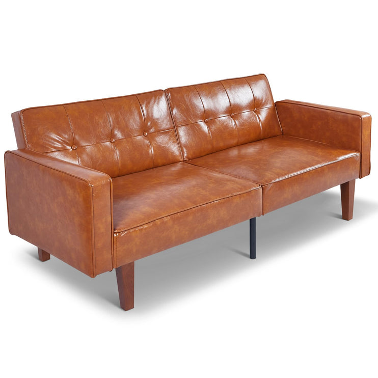 Futon Sofa Bed Futon Couch Loveseat, Convertible Recliner Lounge with Adjustable Backrest, Foam and Spring Cushions for Living Room Apartment Office, PU Leather, Brown