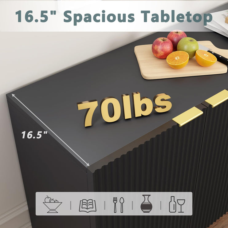 Buffet Sideboard Storage Cabinet Coffee Bar Console Table with Adjustable Shelf, 3 Doors, Black