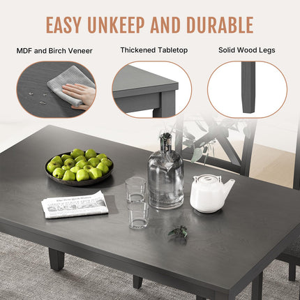 6-Piece Wooden Dining Table Set, Dining Table Set for 6, Including 1 Dining Table, 4 Upholstered Chairs and 1 Bench, Wooden Legs Dining Table, Table Set for Dining Room, Grey