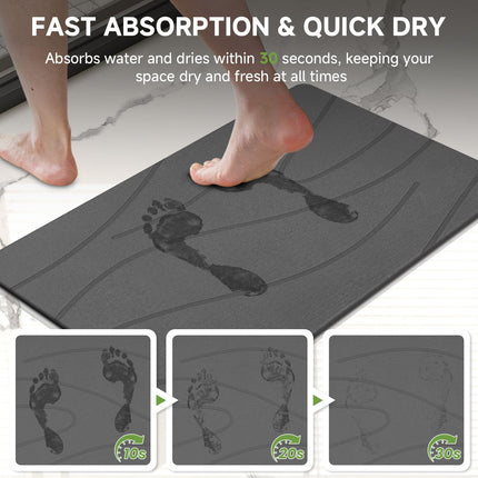 Extra Large Stone Bath Mat, 31.5 x 19.7 White/Dark Grey Diatomaceous Earth Stone Shower Mat for Bathroom, Large Absorbent Bath Mats, Non-Slip Bathroom Floor Mat, Quick Dry, Easy to Clean