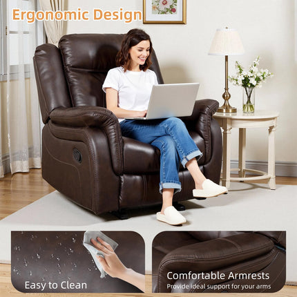 Adjustable Recliner Sofa Set, 2-Piece Reclining Couch (1+3, 2+3), Single Seat Recliner & Sofa Set with PU Leather, Cup Holders, Ergonomic Backrest & Angle Adjustment for Living Room & Office, Brown Seat