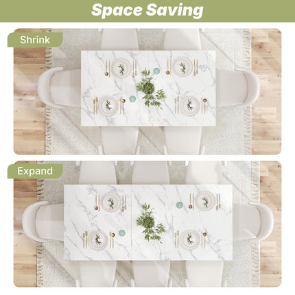 63"-78.7" Expandable Dining Table, 6-10 Farmhouse Kitchen Table, Extendable Console Table, Wooden Farmhouse Kitchen Table with Metal Track & Dual Column Base for Dining Room, Office-White