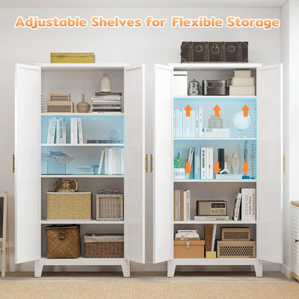 70.87" H Metal Kitchen Pantry Cabinet, Freestanding Cupboard with 2 Doors and 4 Adjustable Shelves, Tall Metal Storage Cabinet for Kitchen, Bathroom, Dinning Room or Laundry Room （White）