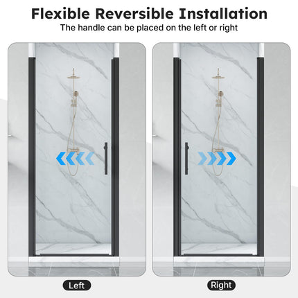 Adjustable 34-35.5" W x 75" H Semi-Frameless Pivot Shower Door, 1/4" (6mm) Clear Tempered Glass Shower Door, Pivot Swing Shower Glass Door, Reversible Installation, Black