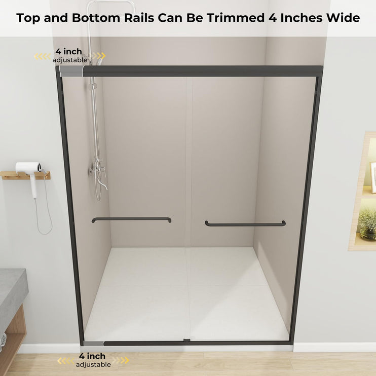 56"-60" W x 72" H Double Sliding Shower Door, Sliding Shower Doors with 1/4" (6mm) Thick Clear Tempered Glass, Silent Soft-Close Shatterproof Shower Door, Stainless Steel Handle, Black
