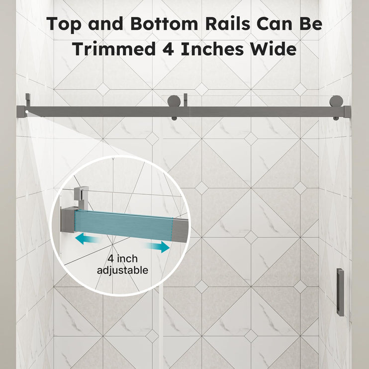 56"-60" W x 76" H Shower Door, Frameless Sliding Shower Glass Door with 1/4" (6mm) Clear Tempered Glass, Noiseless & Shatterproof Shower Door, Reversible Installation, Brushed Nickel