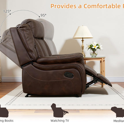 3-Piece Recliner Sofa Set, 1+2+1, 1+3+1, 1+2+3 Pieces in Living Room, Loveseat Sofa, Recliner Chair & Sofa Set with PU Leather, Cup Holders, Backrest & Angle Adjustment for Office & Home Theater, Brown Seat