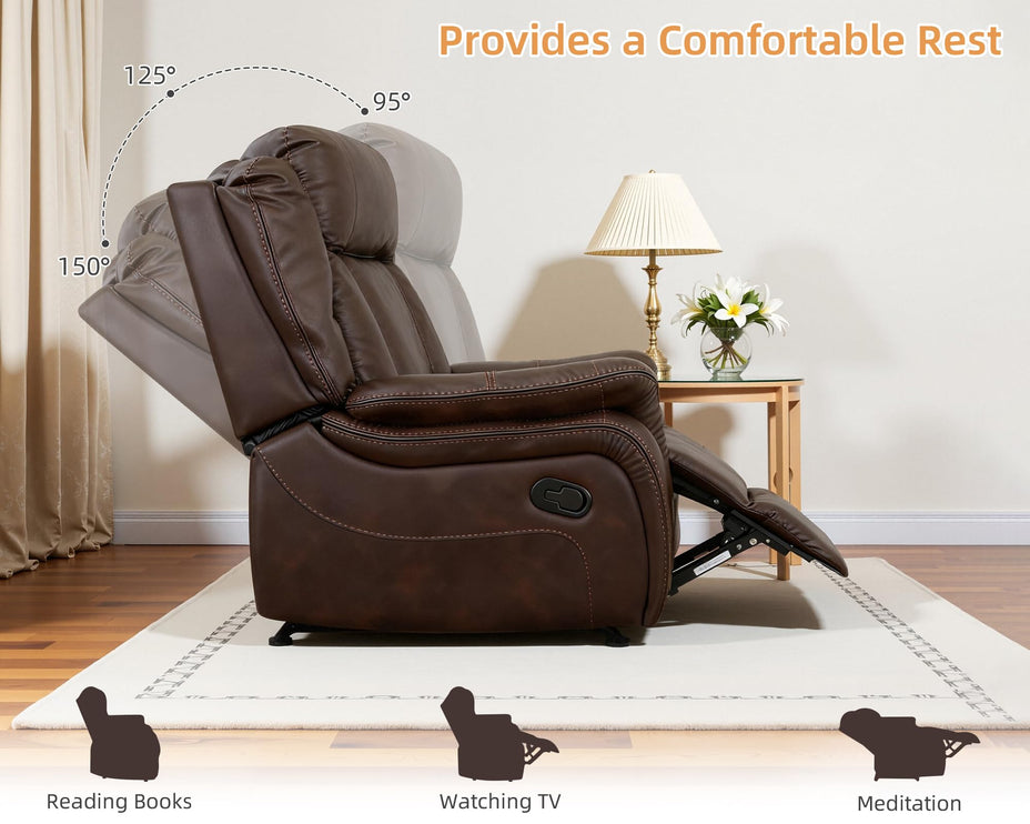 3-Piece Recliner Sofa Set, 1+2+1, 1+3+1, 1+2+3 Pieces in Living Room, Loveseat Sofa, Recliner Chair & Sofa Set with PU Leather, Cup Holders, Backrest & Angle Adjustment for Office & Home Theater, Brown Seat