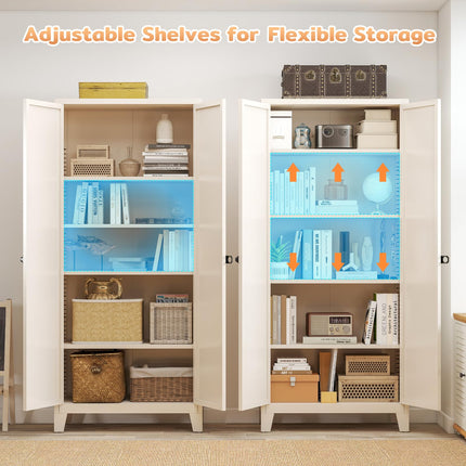 70.87" Tall Metal Storage Cabinet with 3-Digit Combination Lock, Steel Pantry Cabinet with 4 Adjustable Shelves & 2 Doors, Secure Freestanding Organizer for Home, Office, Garage, Beige