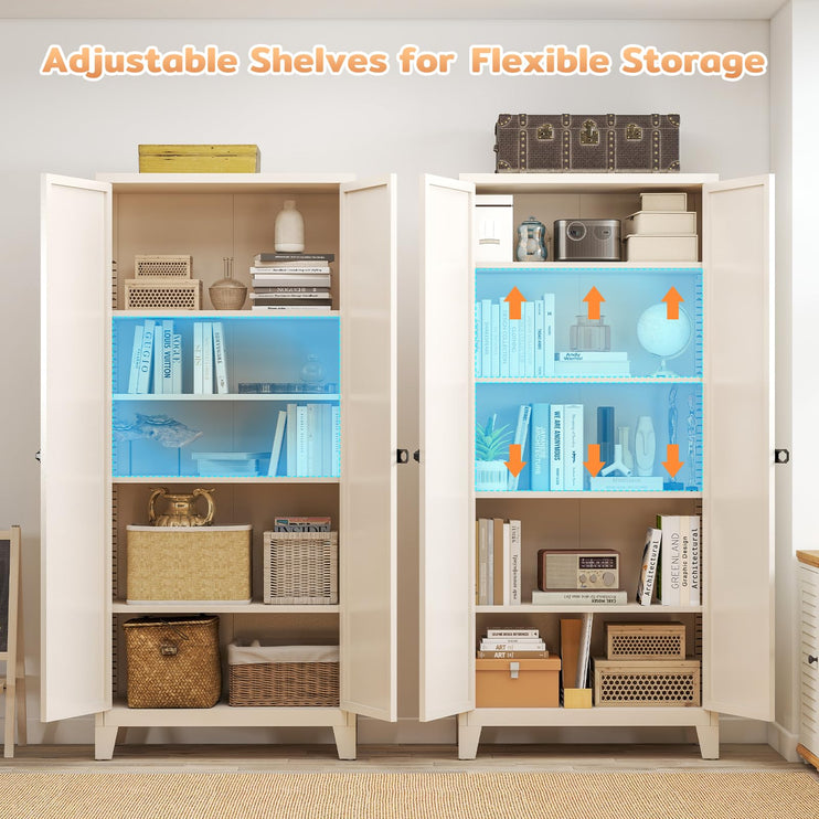 70.87" Tall Metal Storage Cabinet with 3-Digit Combination Lock, Steel Pantry Cabinet with 4 Adjustable Shelves & 2 Doors, Secure Freestanding Organizer for Home, Office, Garage, Beige